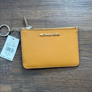 Michael Kors Yellow Saffiano Zip Card Case with Keyring